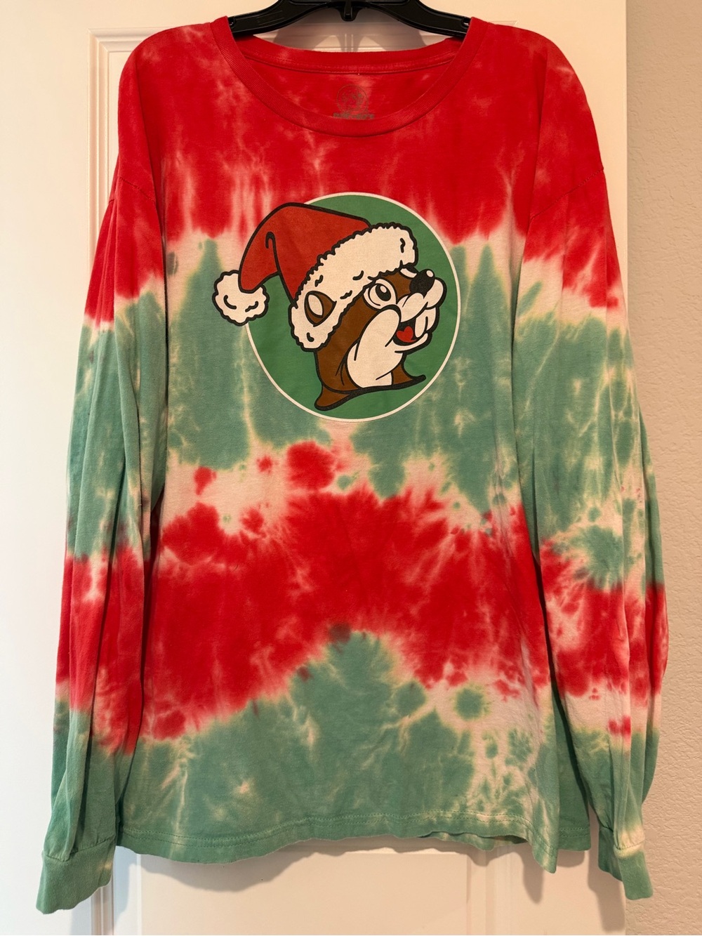 Buc-ee’s Christmas Santa Tie Dye Long Sleeve Shirt Red Green Unisex Size L